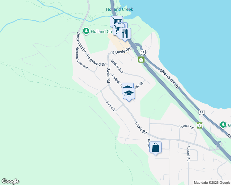map of restaurants, bars, coffee shops, grocery stores, and more near 426 Davis Road in Ladysmith