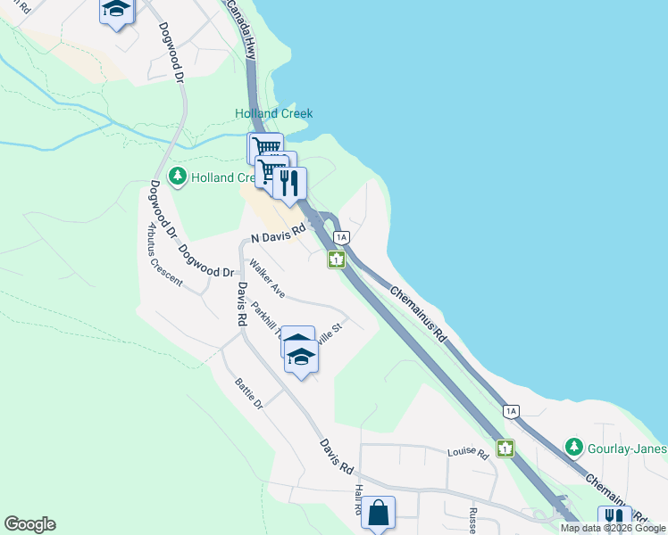 map of restaurants, bars, coffee shops, grocery stores, and more near 320 Chemainus Road in Ladysmith