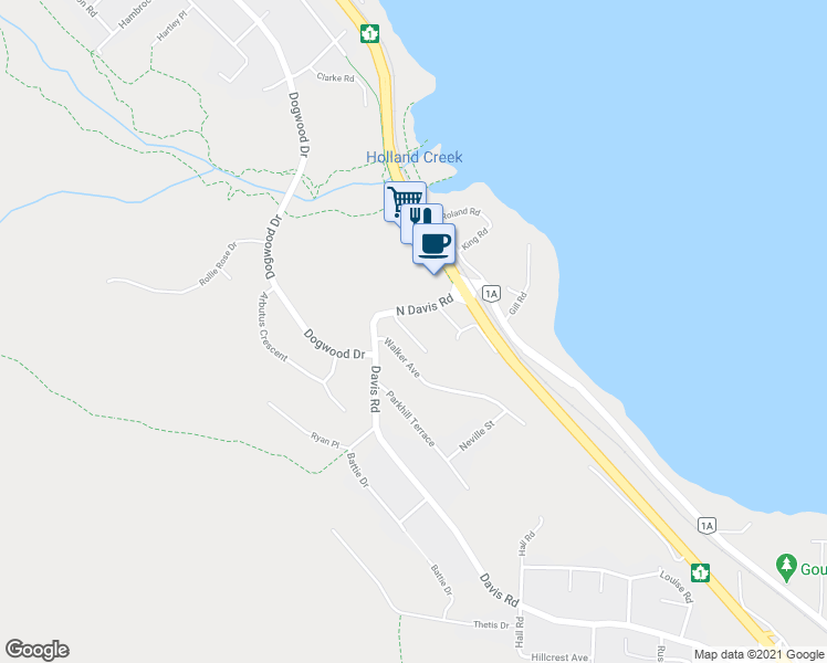 map of restaurants, bars, coffee shops, grocery stores, and more near 385 Davis Road in Ladysmith