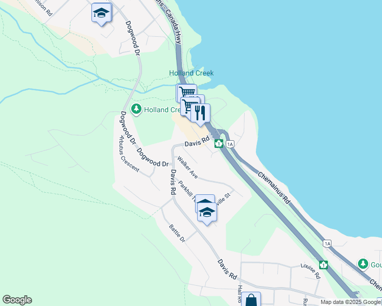map of restaurants, bars, coffee shops, grocery stores, and more near 385 Davis Road in Ladysmith