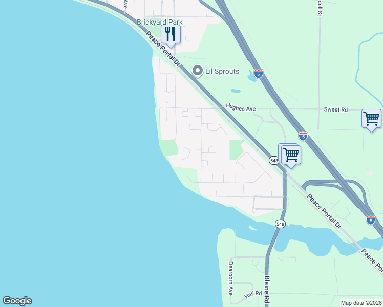 map of restaurants, bars, coffee shops, grocery stores, and more near 2286 Seaside Drive in Blaine