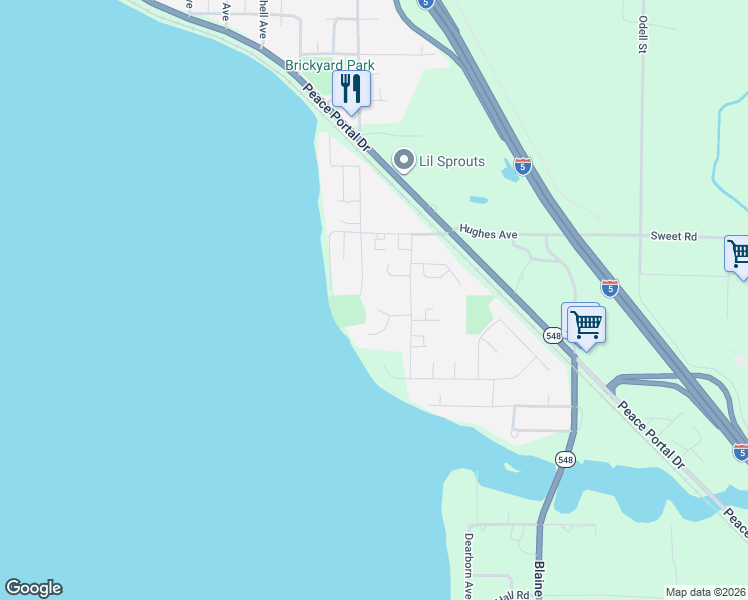 map of restaurants, bars, coffee shops, grocery stores, and more near 2250 Bayview Avenue in Blaine
