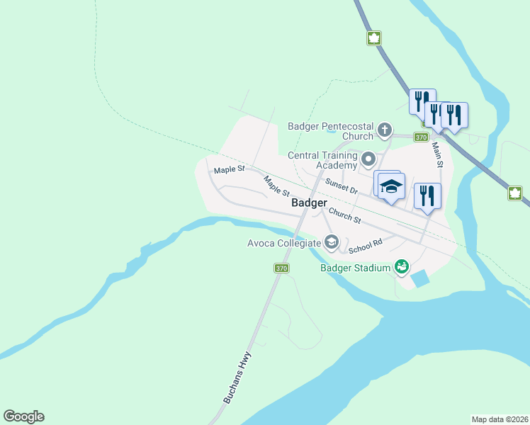 map of restaurants, bars, coffee shops, grocery stores, and more near 83 Maple Street in Badger