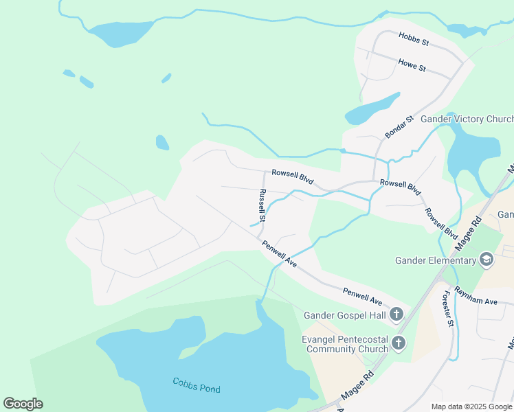 map of restaurants, bars, coffee shops, grocery stores, and more near 12 Russell Street in Gander