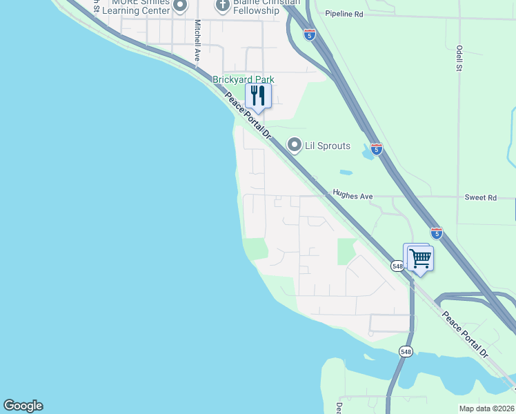 map of restaurants, bars, coffee shops, grocery stores, and more near 2080 Bayview Avenue in Blaine