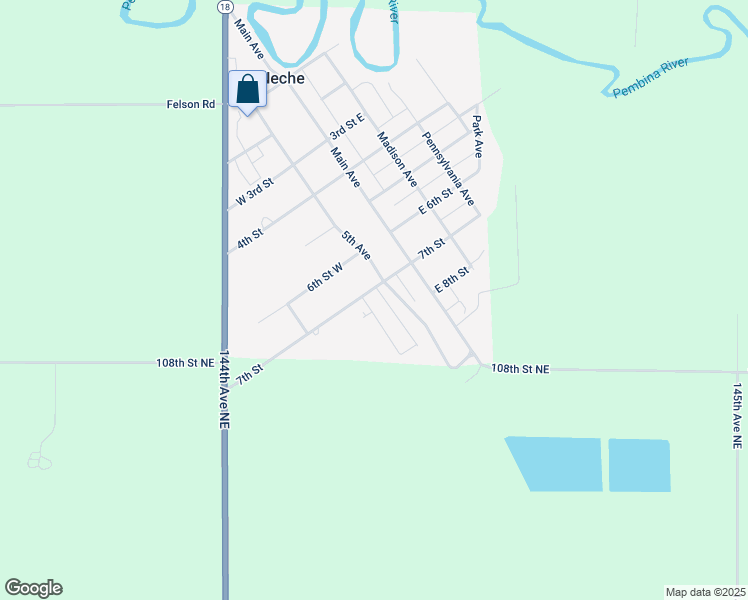 map of restaurants, bars, coffee shops, grocery stores, and more near 725 7th Street in Neche