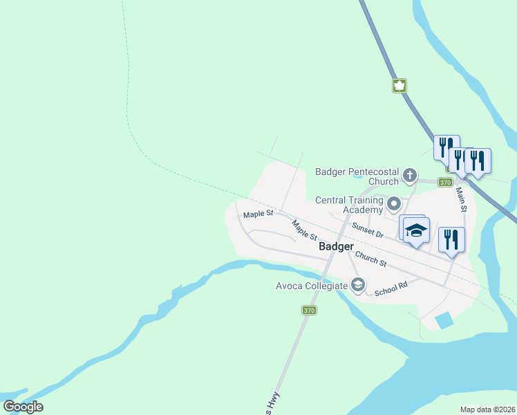 map of restaurants, bars, coffee shops, grocery stores, and more near 25 Church Street in Badger