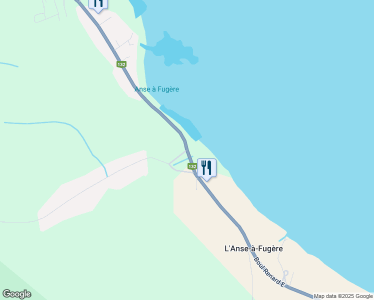 map of restaurants, bars, coffee shops, grocery stores, and more near Boulevard Renard Est in Gaspé