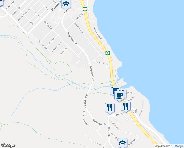 map of restaurants, bars, coffee shops, grocery stores, and more near 350 Dogwood Drive in Ladysmith