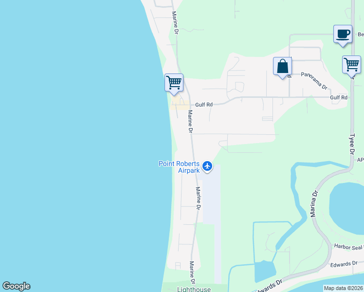 map of restaurants, bars, coffee shops, grocery stores, and more near 561 Marine Drive in Point Roberts
