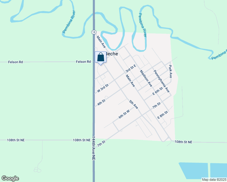 map of restaurants, bars, coffee shops, grocery stores, and more near 418 4th Street in Neche