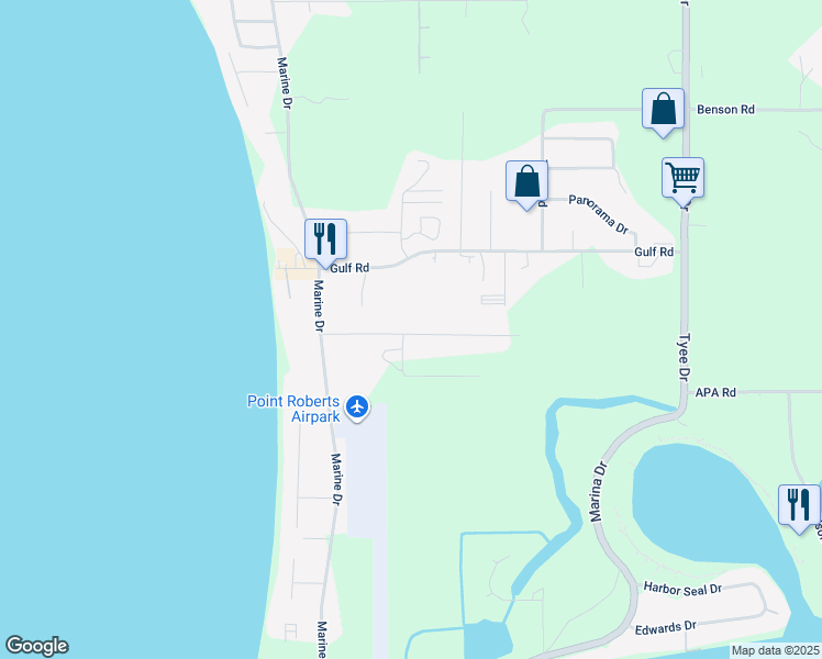 map of restaurants, bars, coffee shops, grocery stores, and more near 1406 Peltier Drive in Point Roberts