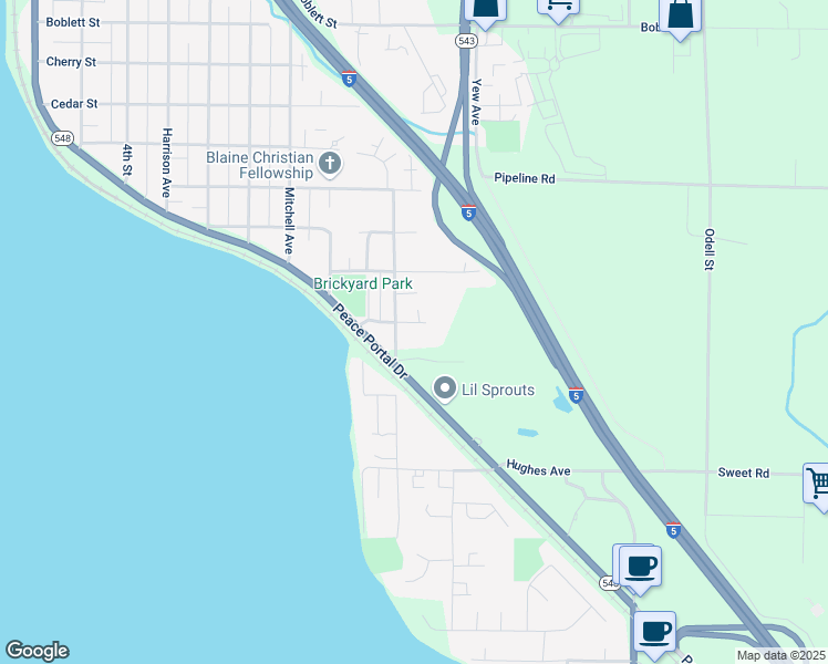 map of restaurants, bars, coffee shops, grocery stores, and more near 1045 Mary Avenue in Blaine