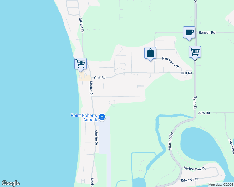 map of restaurants, bars, coffee shops, grocery stores, and more near 1406 Peltier Drive in Point Roberts