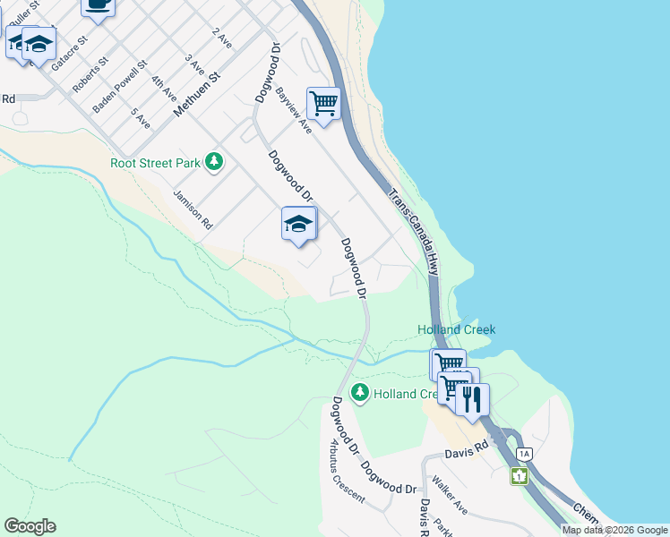 map of restaurants, bars, coffee shops, grocery stores, and more near 306 Holland Creek Place in Ladysmith