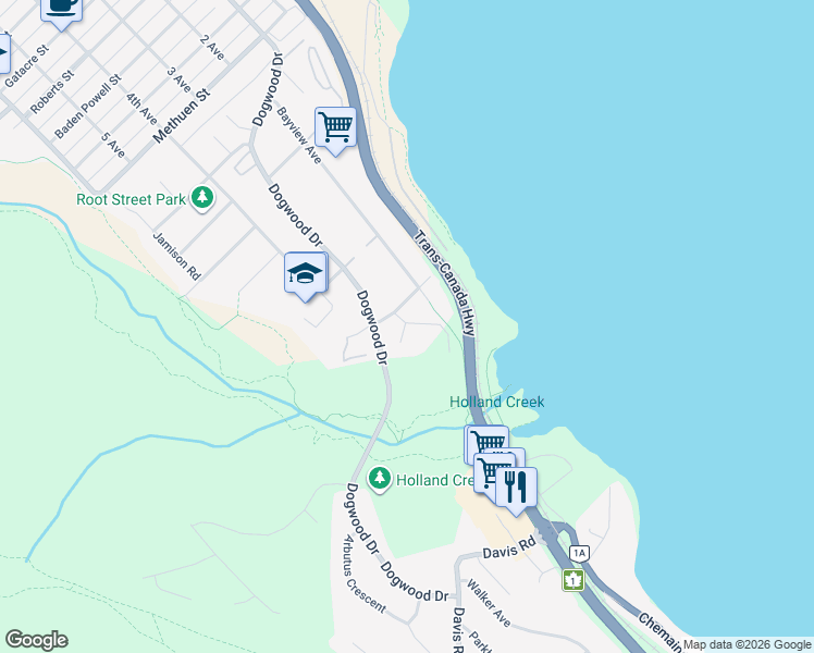 map of restaurants, bars, coffee shops, grocery stores, and more near 117 Clarke Road in Ladysmith