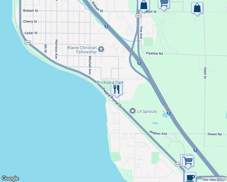 map of restaurants, bars, coffee shops, grocery stores, and more near 1684 Kingsley Avenue in Blaine