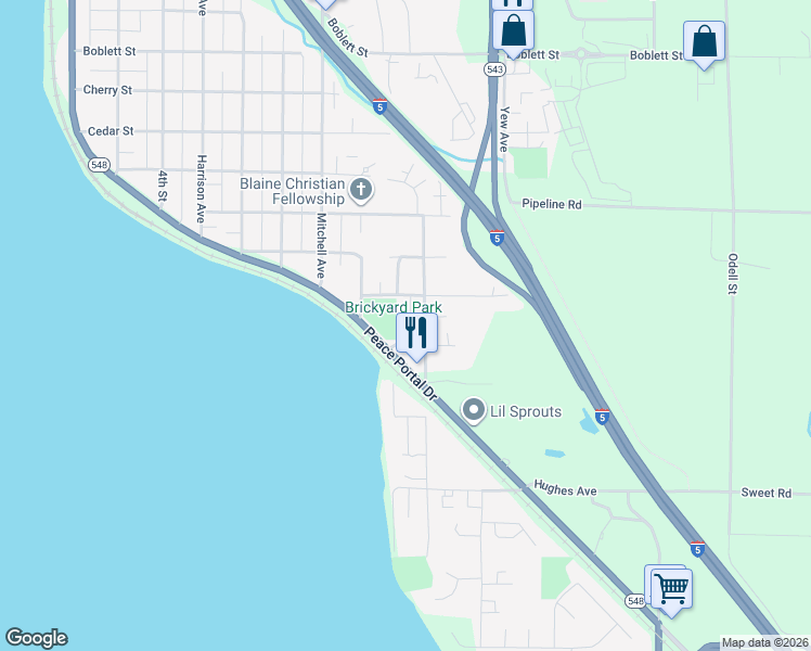 map of restaurants, bars, coffee shops, grocery stores, and more near 1638 Kingsley Avenue in Blaine