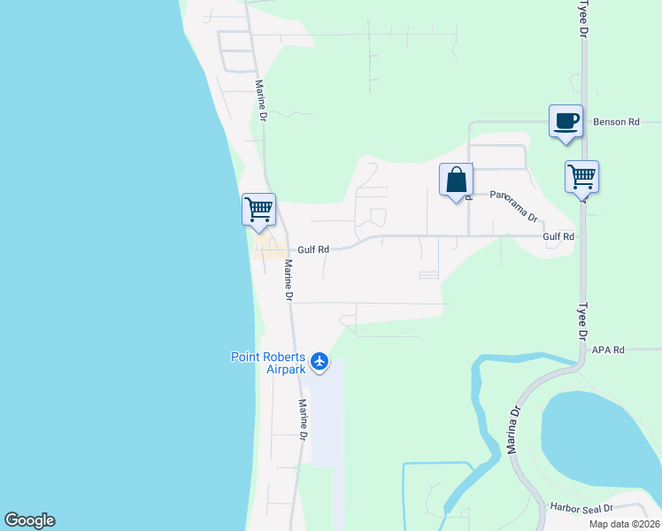 map of restaurants, bars, coffee shops, grocery stores, and more near 1385 Gulf Road in Point Roberts