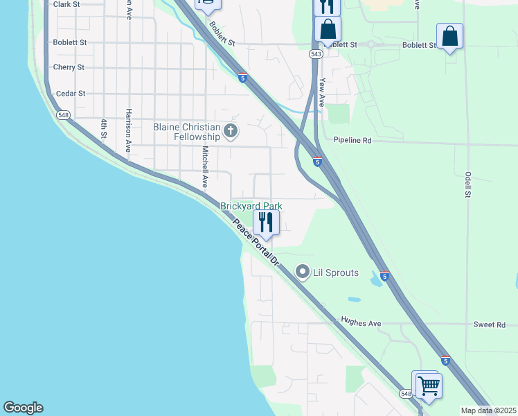 map of restaurants, bars, coffee shops, grocery stores, and more near 1638 Kingsley Avenue in Blaine