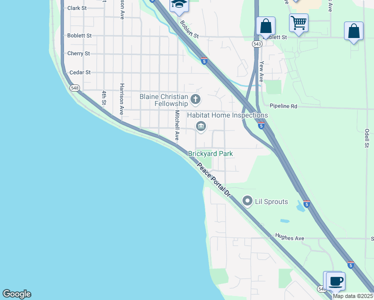 map of restaurants, bars, coffee shops, grocery stores, and more near 1610 Peace Portal Drive in Blaine