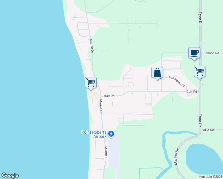 map of restaurants, bars, coffee shops, grocery stores, and more near 1364 Park Lane in Point Roberts