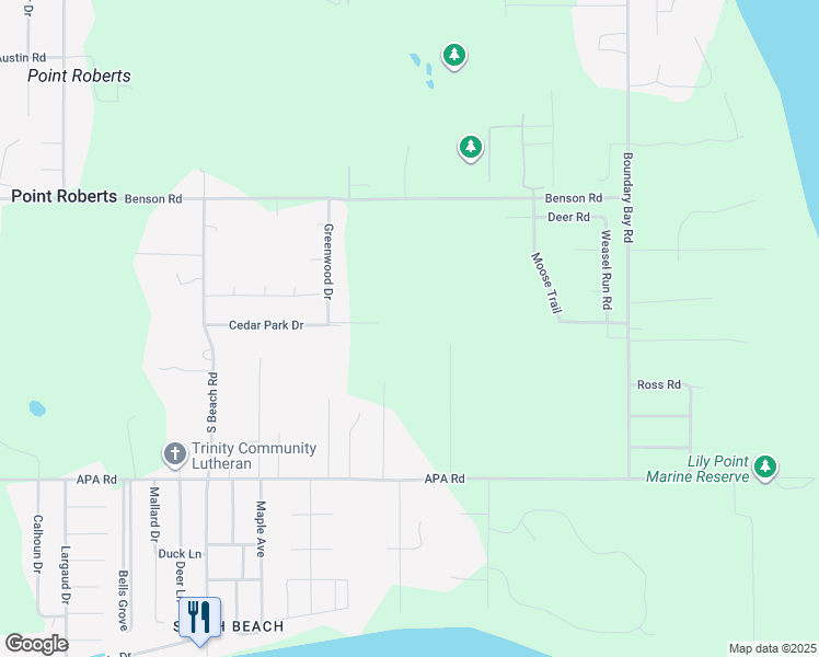 map of restaurants, bars, coffee shops, grocery stores, and more near in Point Roberts
