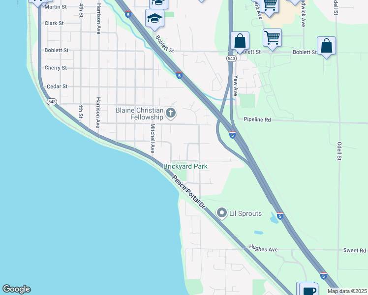 map of restaurants, bars, coffee shops, grocery stores, and more near 944 Georgia Street in Blaine