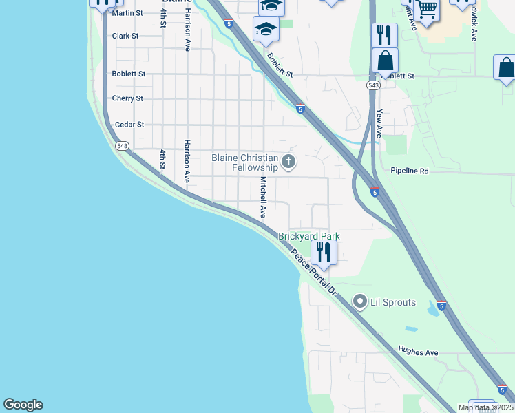 map of restaurants, bars, coffee shops, grocery stores, and more near 1443 Mitchell Avenue in Blaine