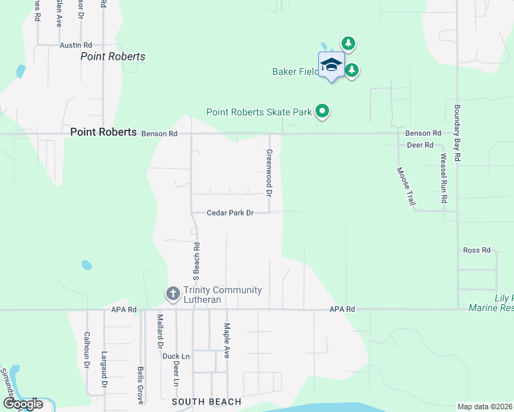 map of restaurants, bars, coffee shops, grocery stores, and more near 1975 Cedar Park Drive in Point Roberts