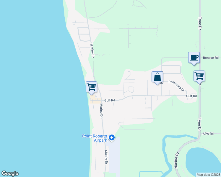 map of restaurants, bars, coffee shops, grocery stores, and more near 1364 Park Lane in Point Roberts