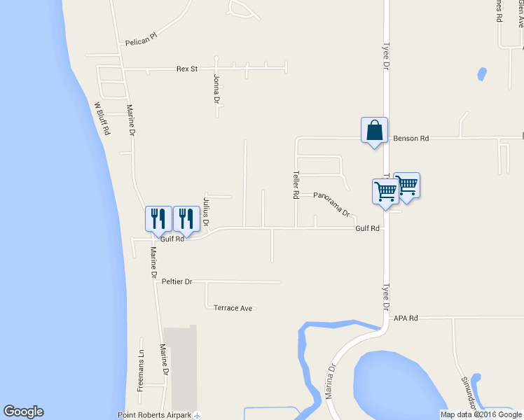 map of restaurants, bars, coffee shops, grocery stores, and more near 457 Marsh Road in Point Roberts