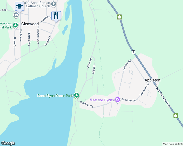 map of restaurants, bars, coffee shops, grocery stores, and more near 22 Mill Road in Glenwood