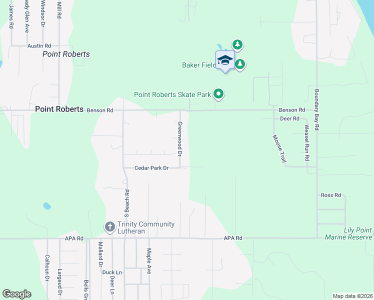map of restaurants, bars, coffee shops, grocery stores, and more near 469 Greenwood Drive in Point Roberts