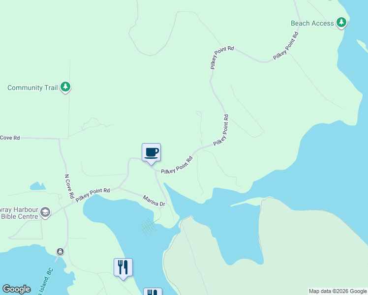 map of restaurants, bars, coffee shops, grocery stores, and more near 91 Pilkey Point Road in Thetis Island