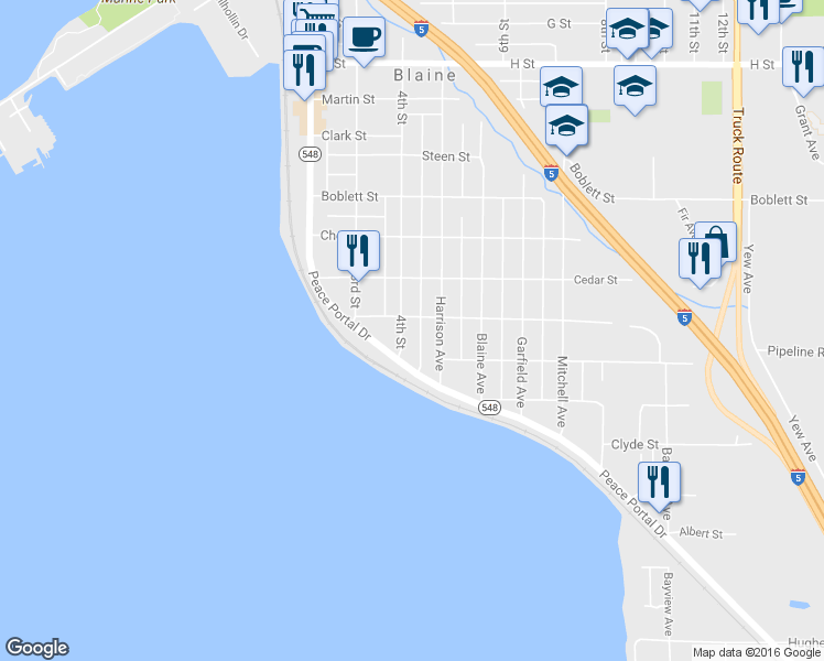 map of restaurants, bars, coffee shops, grocery stores, and more near 1368 4th Street in Blaine