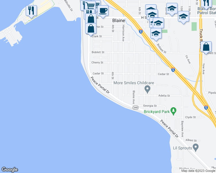 map of restaurants, bars, coffee shops, grocery stores, and more near 1368 4th Street in Blaine