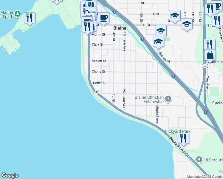 map of restaurants, bars, coffee shops, grocery stores, and more near 1218 4th Street in Blaine