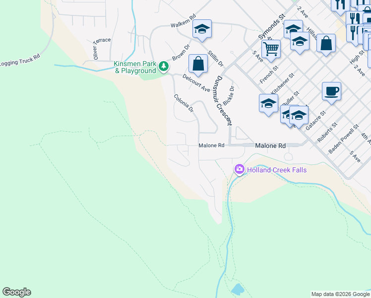 map of restaurants, bars, coffee shops, grocery stores, and more near 941 Malone Road in Ladysmith