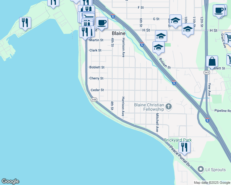map of restaurants, bars, coffee shops, grocery stores, and more near 1218 4th St in Blaine