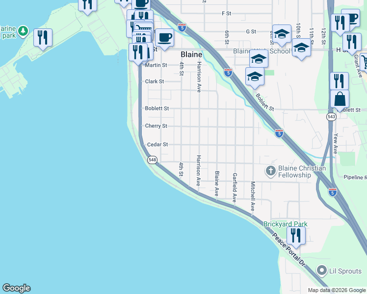 map of restaurants, bars, coffee shops, grocery stores, and more near 1218 4th Street in Blaine