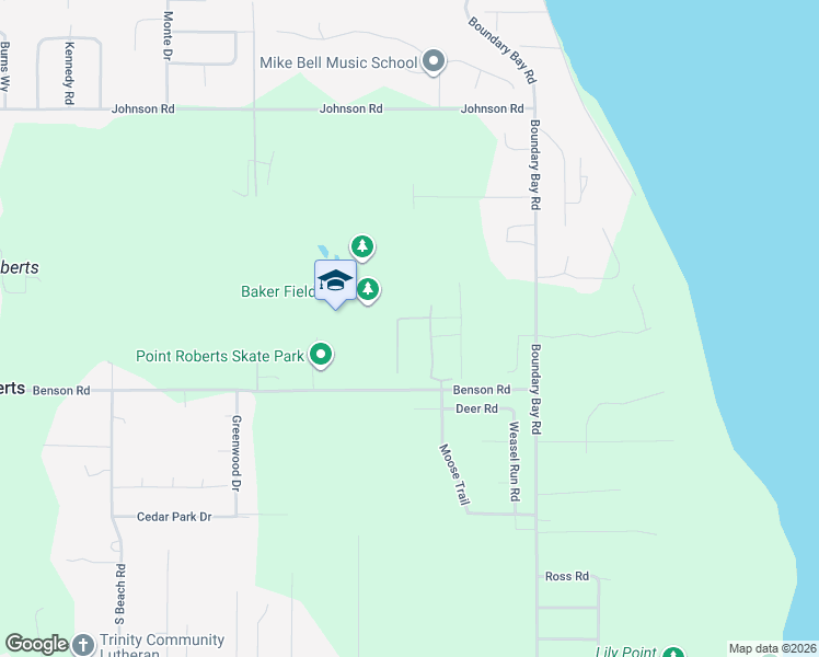 map of restaurants, bars, coffee shops, grocery stores, and more near 2138 Benson Road in Point Roberts