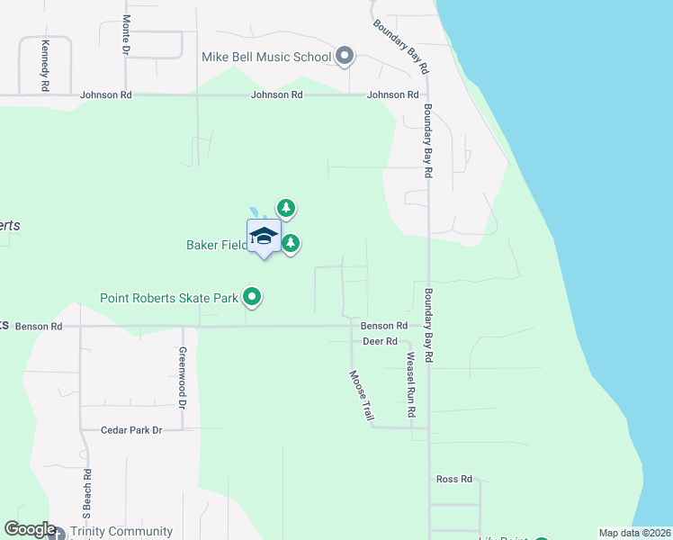 map of restaurants, bars, coffee shops, grocery stores, and more near 2138 Benson Road in Point Roberts