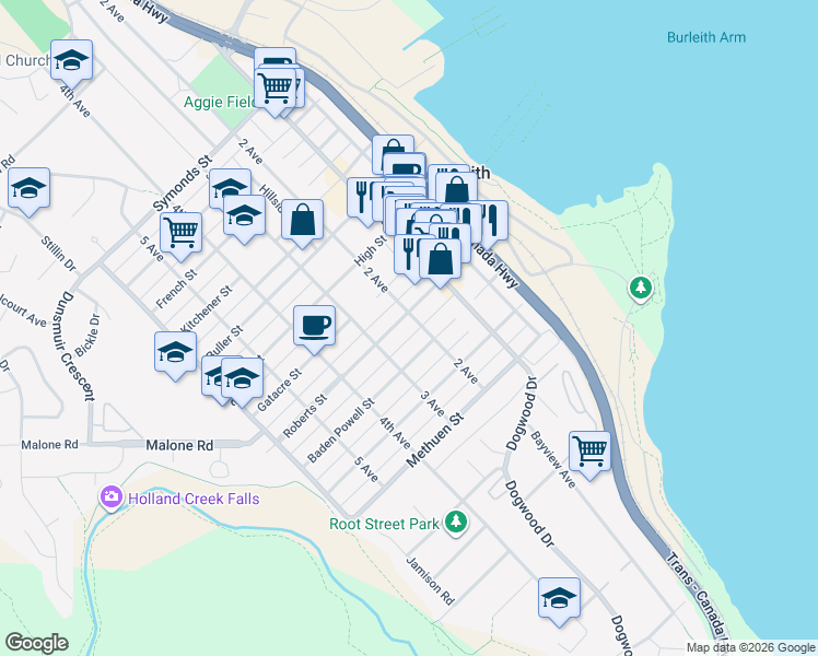 map of restaurants, bars, coffee shops, grocery stores, and more near 340 2 Avenue in Ladysmith