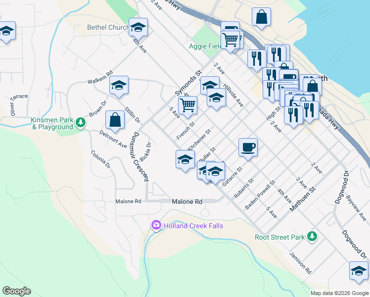 map of restaurants, bars, coffee shops, grocery stores, and more near 532 Kitchener Street in Ladysmith