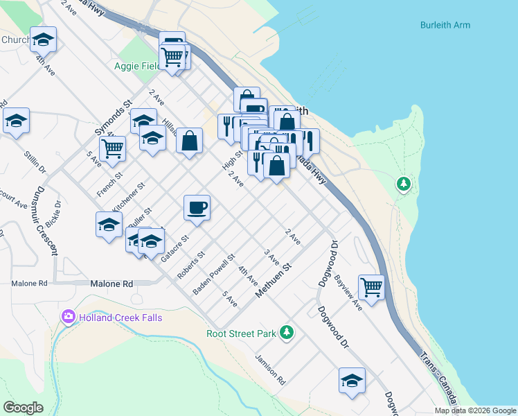 map of restaurants, bars, coffee shops, grocery stores, and more near 340 2 Avenue in Ladysmith