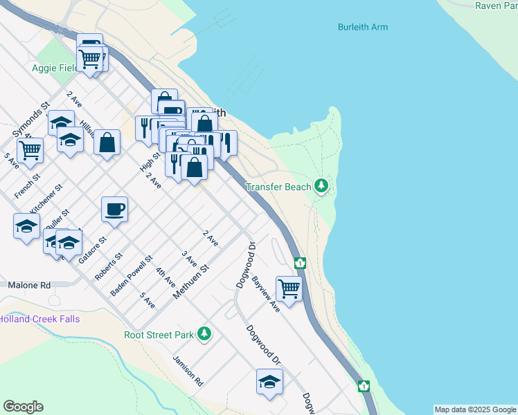 map of restaurants, bars, coffee shops, grocery stores, and more near 110 Esplanade Avenue in Ladysmith