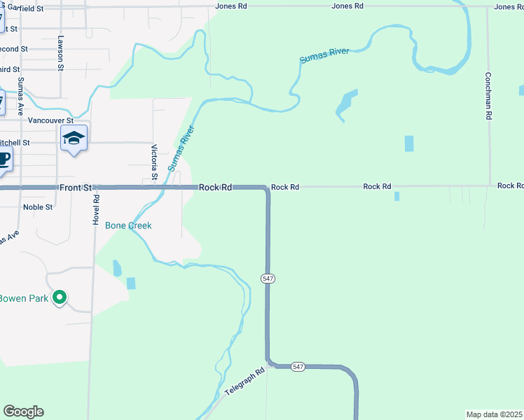map of restaurants, bars, coffee shops, grocery stores, and more near 4383 Rock Road in Sumas