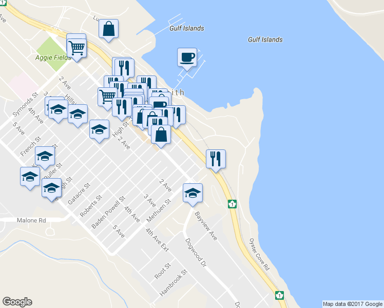 map of restaurants, bars, coffee shops, grocery stores, and more near 2 White Street in Ladysmith
