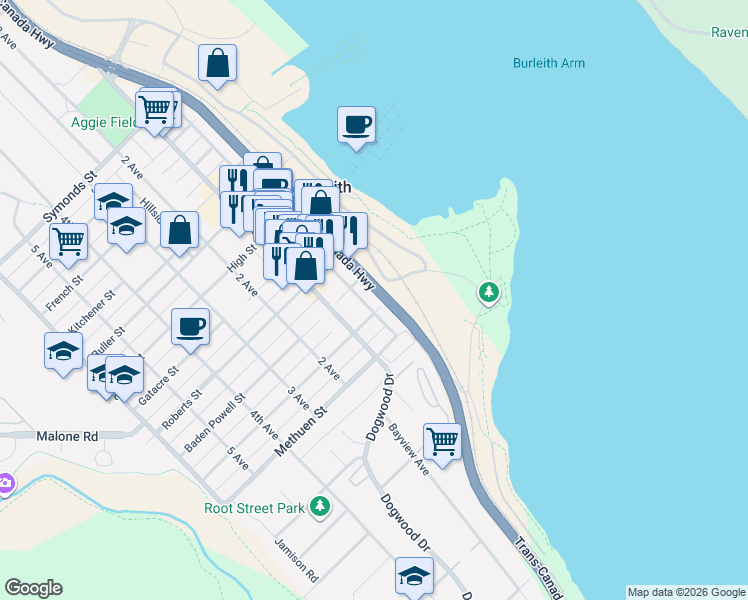 map of restaurants, bars, coffee shops, grocery stores, and more near 8 White Street in Ladysmith